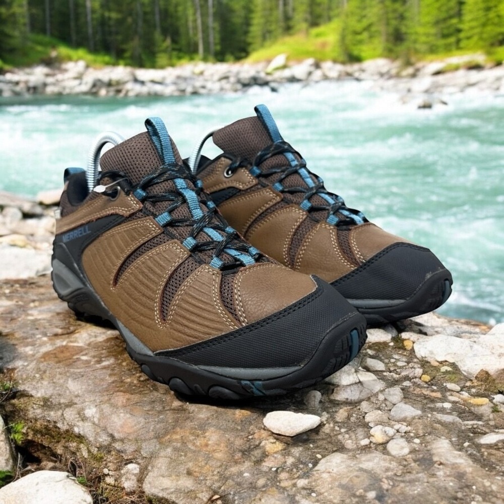 Keen Womens Sz 7.5 Waterproof Hiking Shoes Shasta Dry Brown Low Top Blue‎
